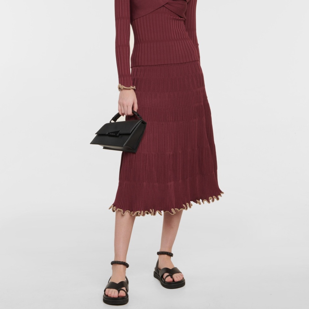NWT Jonathan Simkhai Malia Ribbed-Knit Midi Skirt in‎ Merlot Size XS